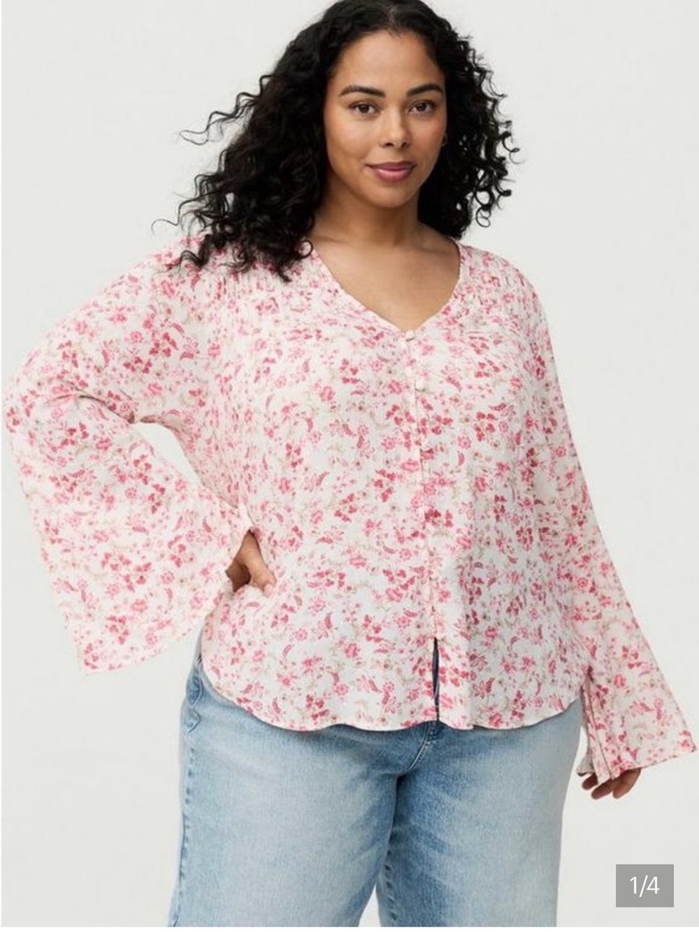 NEW Torrid 2X Pink Floral Swiss Dot Gauze Long Sleeve V-Neck Button Front Blouse